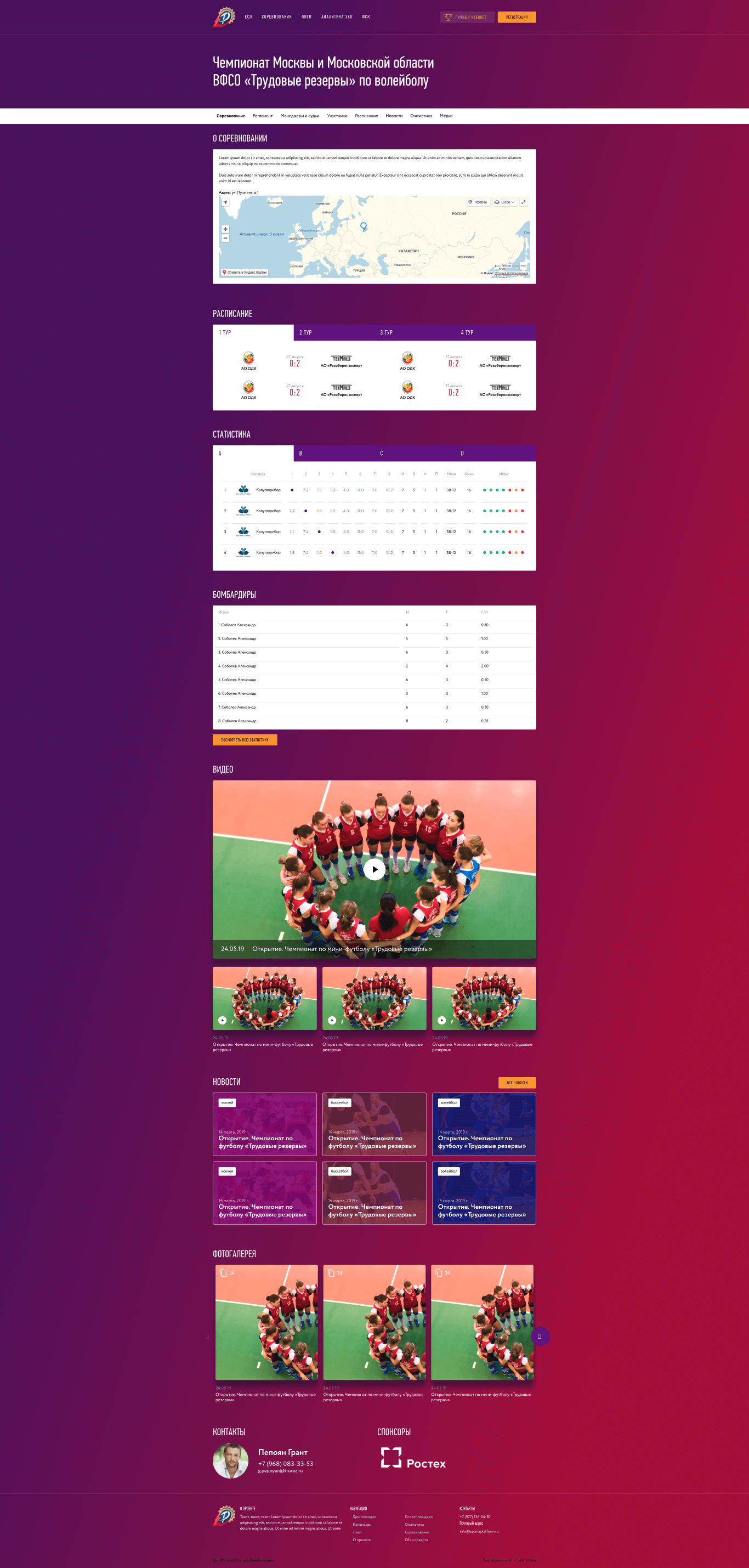 Страница соревнований в вёрстке