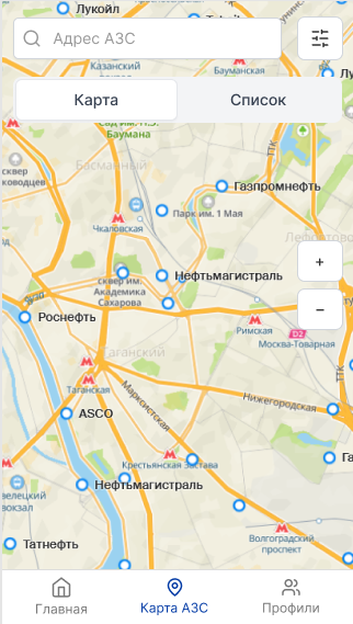 Карта АЗС