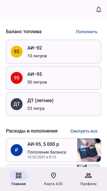 Главная страница юрлиц Android